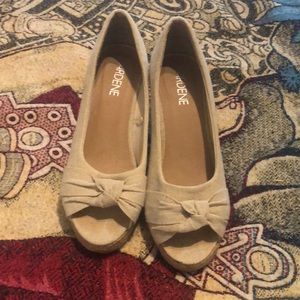 Beige canvas wedge sandals